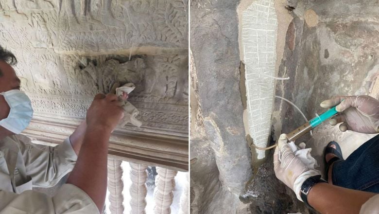 អាជ្ញាធរជាតិ​អប្សរា និង​អ្នក​ជំនាញ​អាល្លឺម៉ង់ កំពុង​ជួសជុល អភិរក្ស​ក្បាច់​ចម្លាក់​នៃ​កំពូល​ប្រាសាទ​អង្គរវត្ត